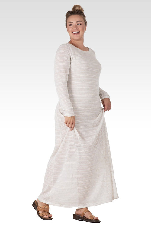Gia Women's Off- White Plus Size Knit Crochet Boat Neck Maxi Dress