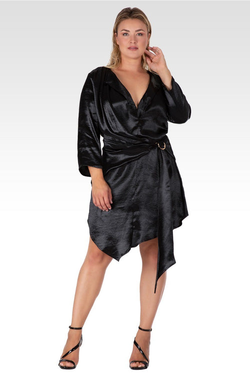 Amani Women's Plus Size Black Satin Mini Dress