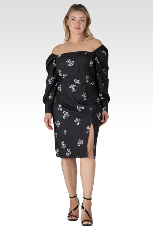 Xena Women's Plus Size Side Slit Floral Print Midi Dress