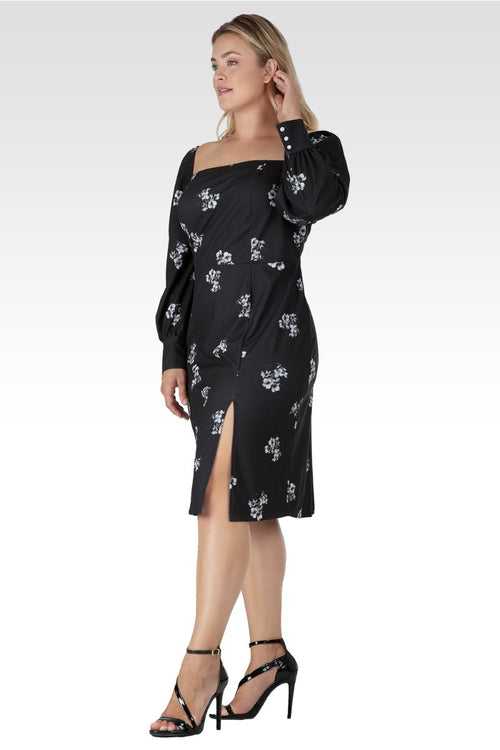 Xena Women's Plus Size Side Slit Floral Print Midi Dress