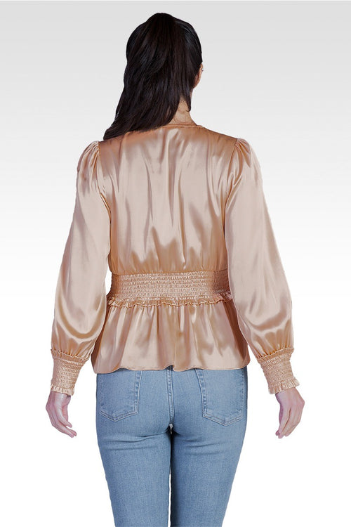 Stephanie Women's Satin V-Neck Long Sleeves Blouse