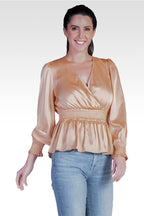 Stephanie Women's Satin V-Neck Long Sleeves Blouse