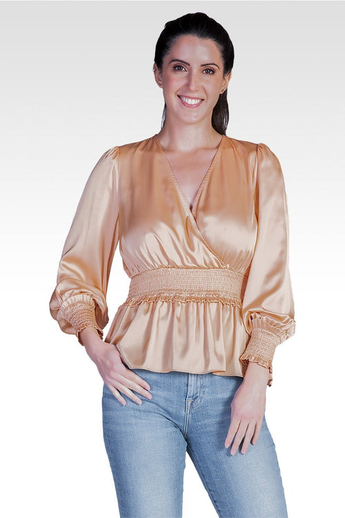 Stephanie Women's Satin V-Neck Long Sleeves Blouse