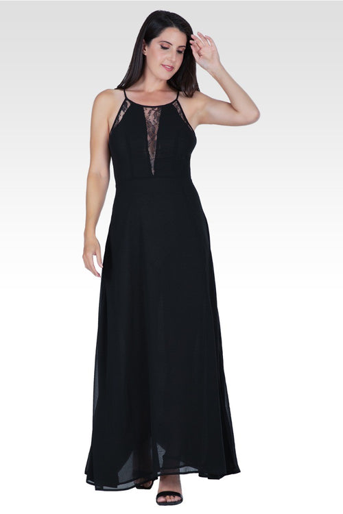 Amara Women's Black Lace Detailed Sleeveless Maxi Dress