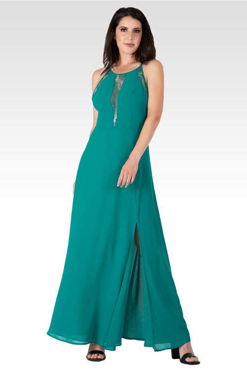 Amara Women's Green Lace Detailed Sleeveless Maxi Dress