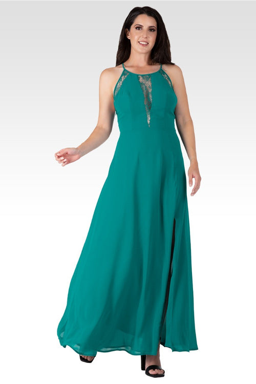 Amara Women's Green Lace Detailed Sleeveless Maxi Dress