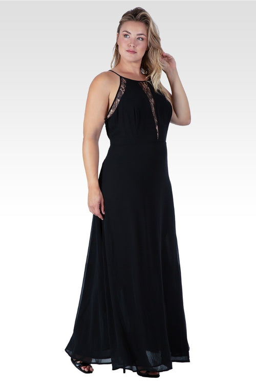 Amara Women's Plus Size Black Lace Detailed Sleeveless Maxi Dress