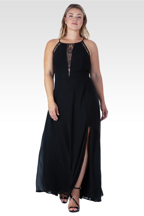 Amara Women's Plus Size Black Lace Detailed Sleeveless Maxi Dress