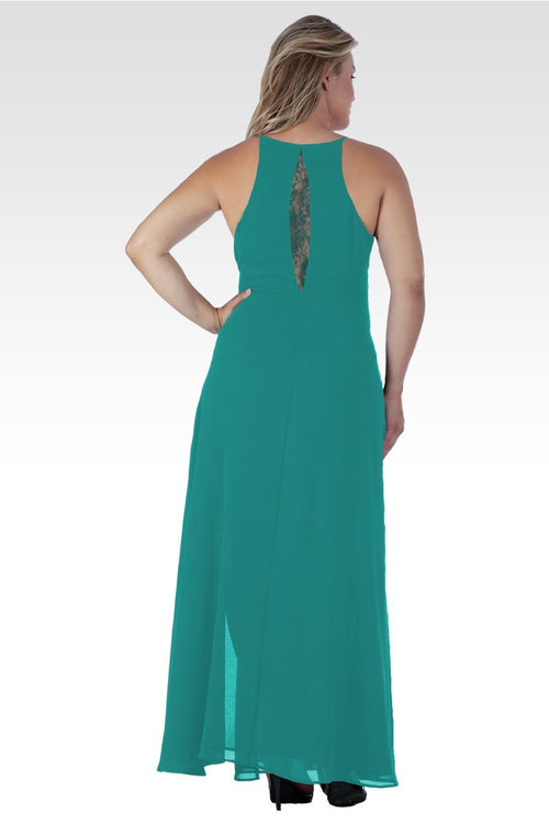 Amara Women's Plus Size Green Lace Detailed Sleeveless Maxi Dress