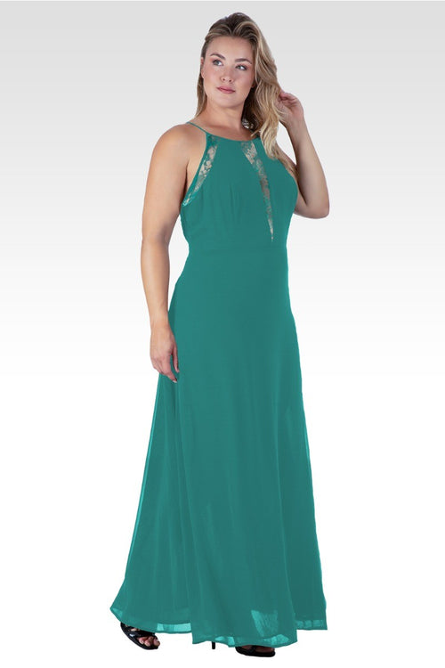 Amara Women's Plus Size Green Lace Detailed Sleeveless Maxi Dress