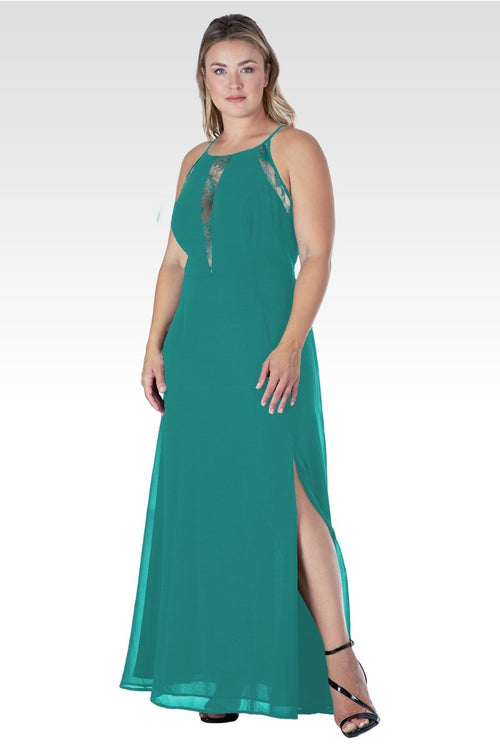Amara Women's Plus Size Green Lace Detailed Sleeveless Maxi Dress