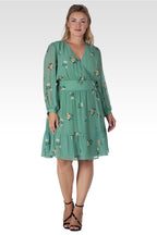 Preslee Women's Plus Size Sage Green Floral Print Wrap Mini Dress