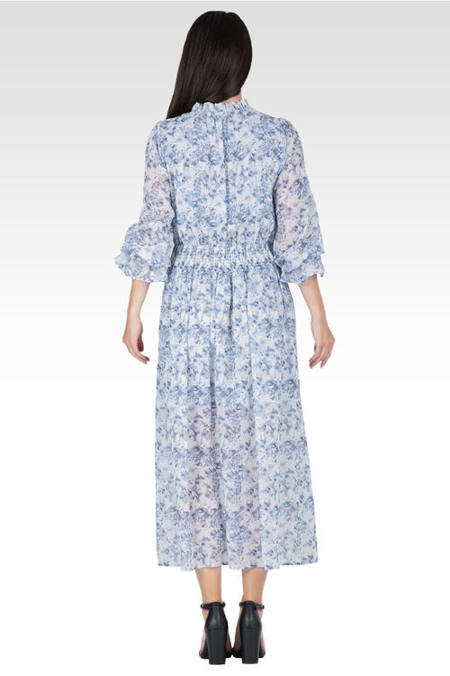 Revia Women's Floral Print Long Ruffle Sleeve Maxi Dress