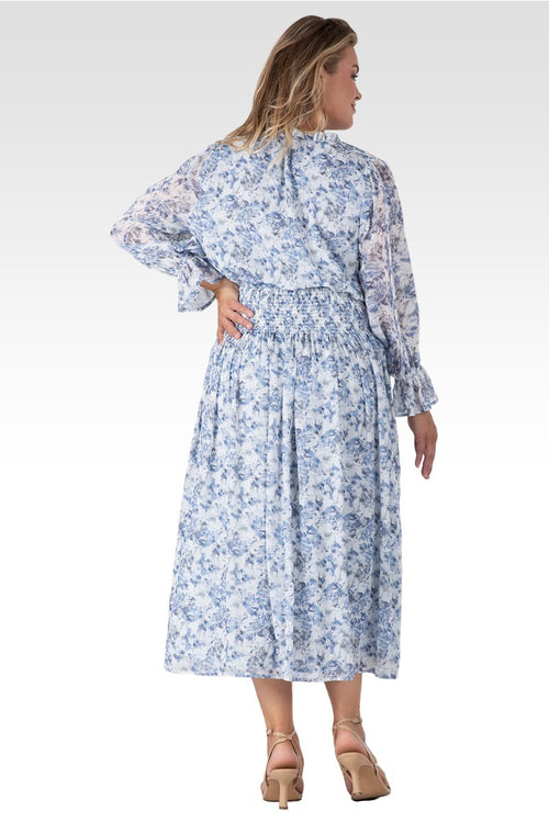 Revia Women's Plus Size Floral Print Long Ruffle Sleeve Maxi Dress