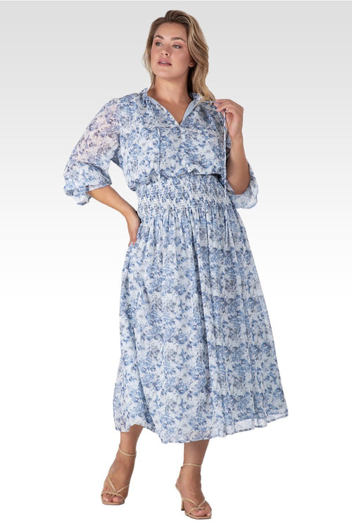 Revia Women's Plus Size Floral Print Long Ruffle Sleeve Maxi Dress