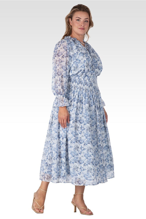 Revia Women's Plus Size Floral Print Long Ruffle Sleeve Maxi Dress