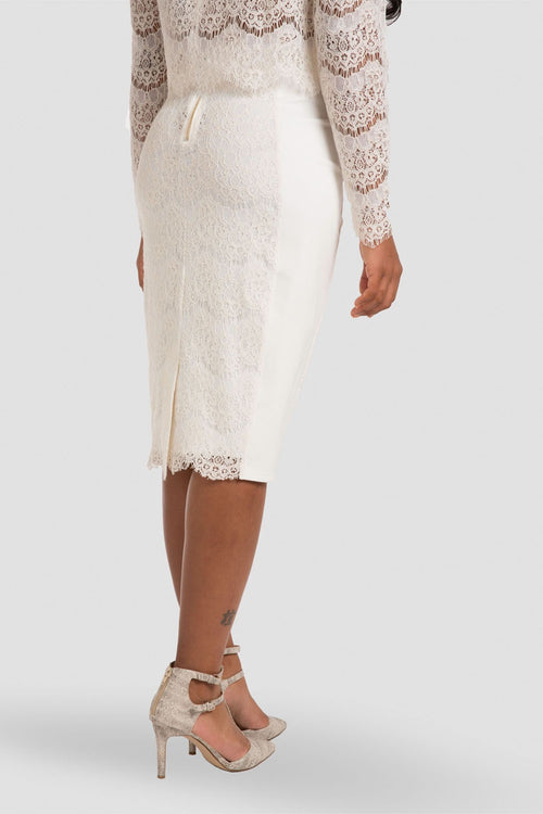 White lace and ponte pencil skirt