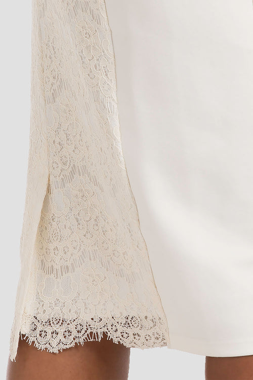 White lace ponte midi skirt back detail