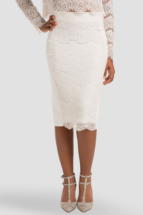 Women ivory ponte knee-length pencil skirt