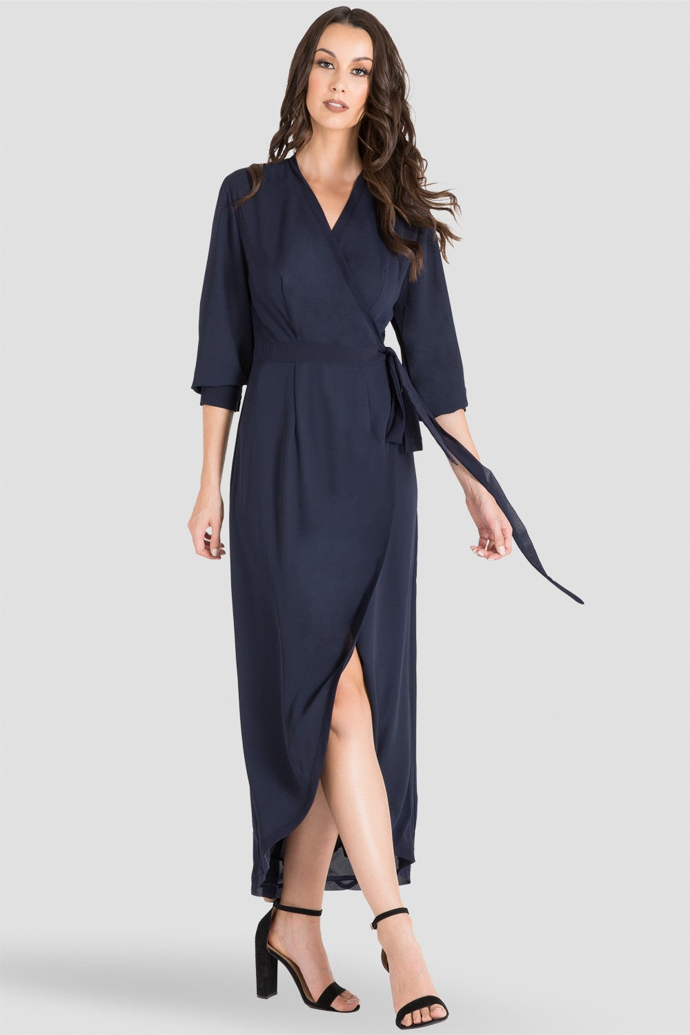 Elle Midnight Blue Tulip High Low Chiffon Wrap Dress Elle Midnight Blue Tulip High Low Chiffon Wrap Dress