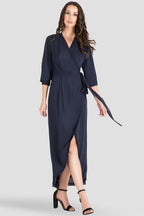 Midnight / Navy Blue V-Neck TulipWrap Dress