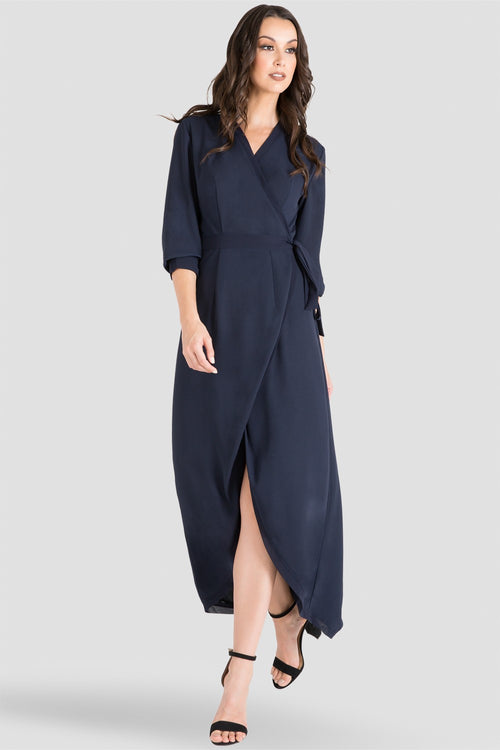 Standards & Practices Women's Midnight Blue V-Neck Kimono Wrap High-Low Dress