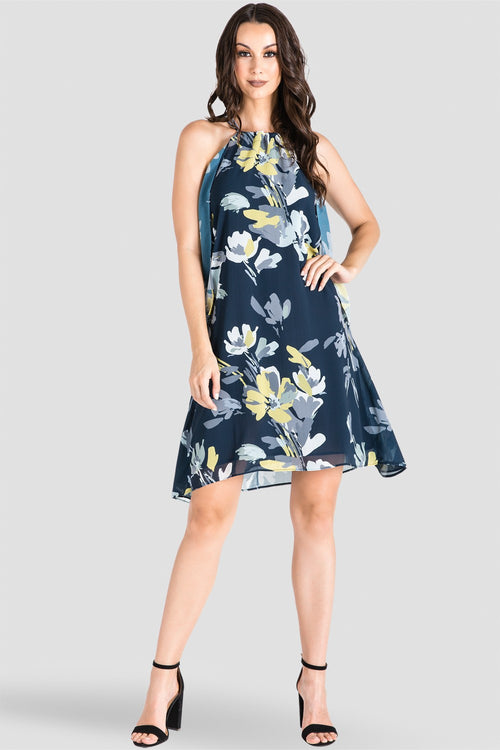 Women's Navy Floral Print Knee-Length Dress