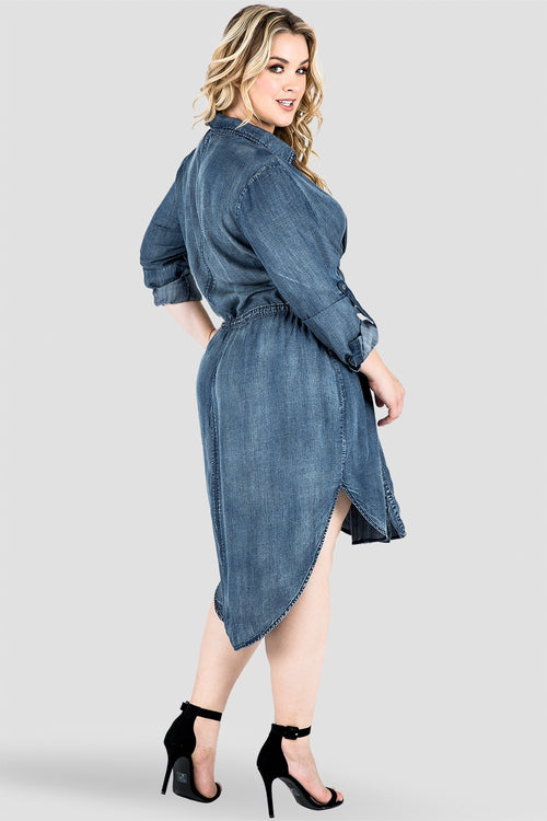Plus Size Standards & Practices Denim Tencel Collared Shirtdress