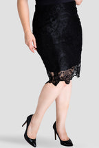 Plus Size Emily Black Lace Pencil Skirt Side