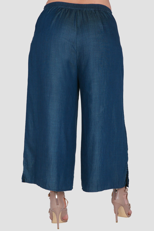 Standards & Practices Plus Size Women's Wide-Leg Indigo Denim Gaucho Pants