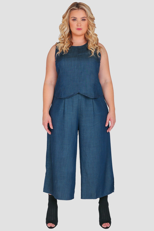 Standards & Practices Plus Size Women's Wide-Leg Cropped Indigo Jean Gaucho Pants
