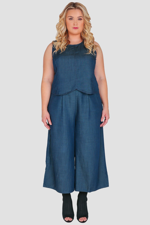 Standards & Practices Plus Size Women's Wide-Leg Cropped Denim Palazzo Pants