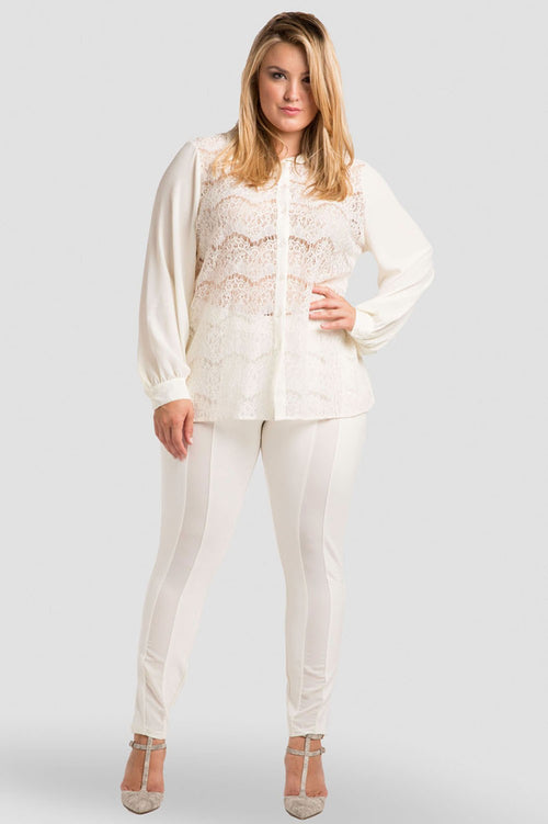 Plus Size white ponte mesh leggings