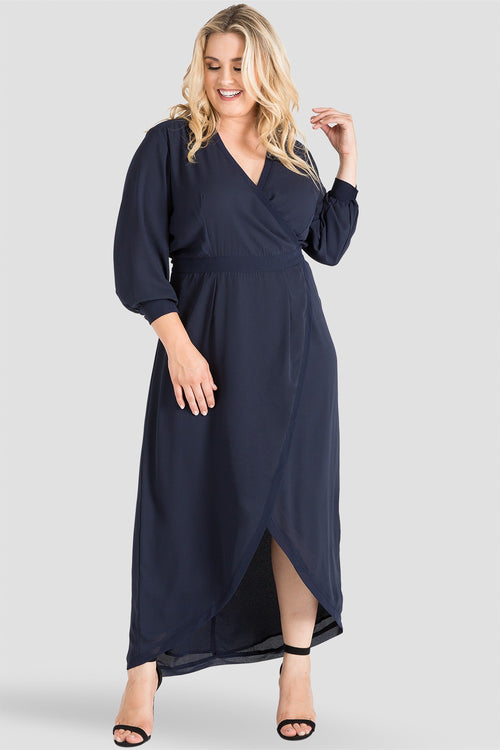 Plus Size Midnight / Navy Blue V-Neck Tulip Dress