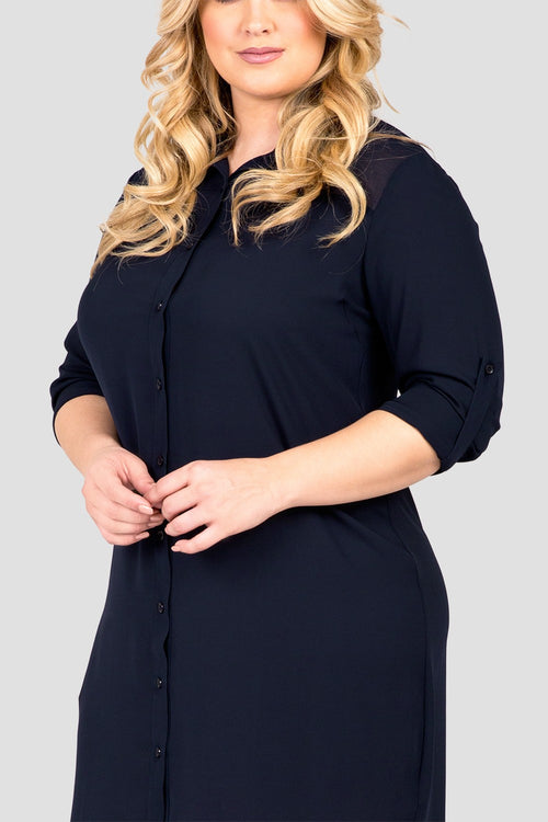 Standards & Practices Plus Size Women's Navy Blue Long-Sleeved Shirt Dress