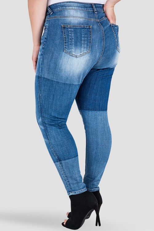 Plus Size Isabel Patchwork Indigo Stretch Jeans Back