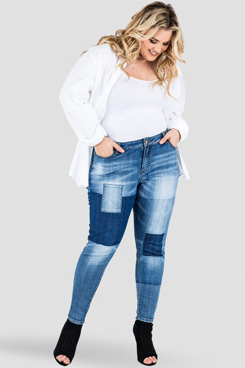 Plus Size Isabel Patchwork Indigo Stretch Jeans Front