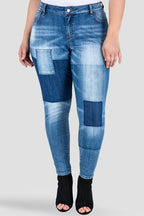 Plus Size Standards & Practices Women's Patchwork Indigo Stretch Skinny Jeans