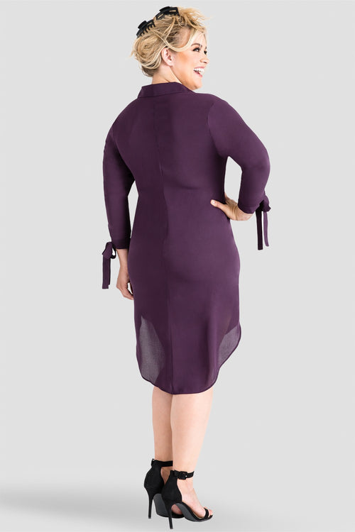 Plus-Size Standards & Practices Purple Tie-Sleeve Shirtdress