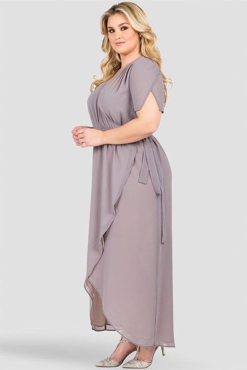 Plus Size Deep Grey Short-Sleeve Maxi Wrap Dress