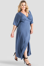 Plus Size Standards & Practices Slate Blue Kimono Chiffon Wrap Maxi Dress