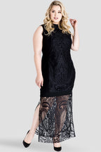 Plus Size Mock Turtle Neck Sleeveless Black Lace Maxi Dress