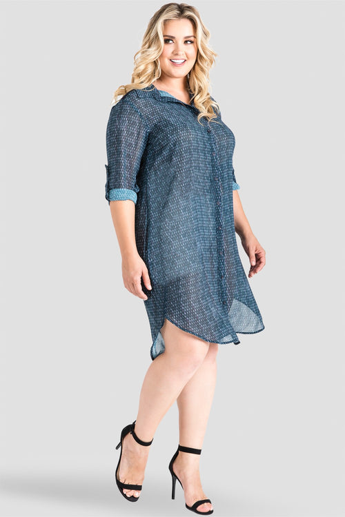 Plus Size Standards & Practices Snakeskin Chiffon Shirtdress with Sheer Back