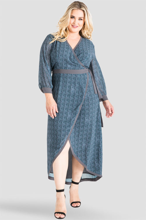 Women's Standards & Practices Gray Snakeskin Print High-Low Maxi Wrap Dress