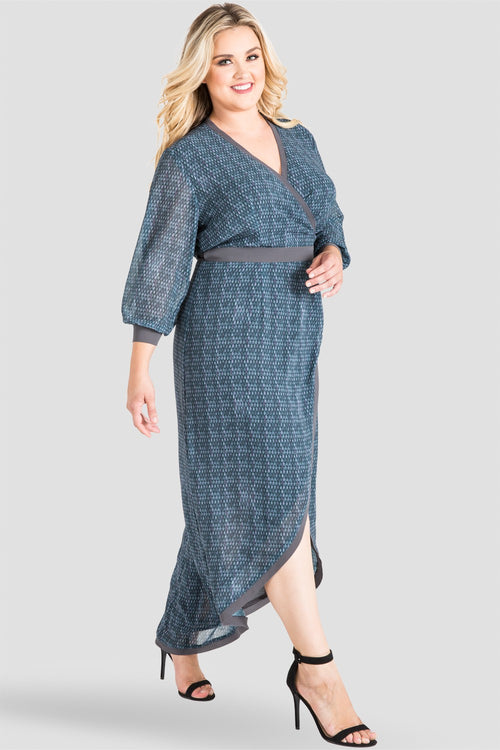 Standards & Practices Standards & Practices Women's Gray Snakeskin Print V-Neck Kimono High-Low Maxi Wrap Dress