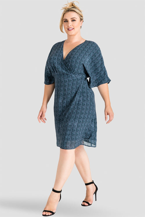 Plus Size Standards & Practices Chiffon Gray Snakeskin Knee Length Kimono Wrap Dress