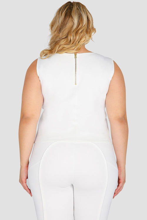 Plus Size Women's Cropped White Ponte Sleeveless Shirt