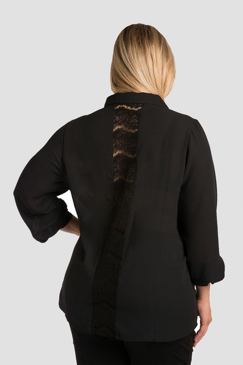 Plus Size Black Lace Collared Shirt