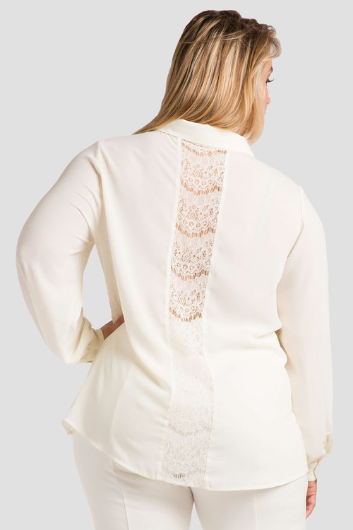 Plus Size Ivory Lace Collared Top