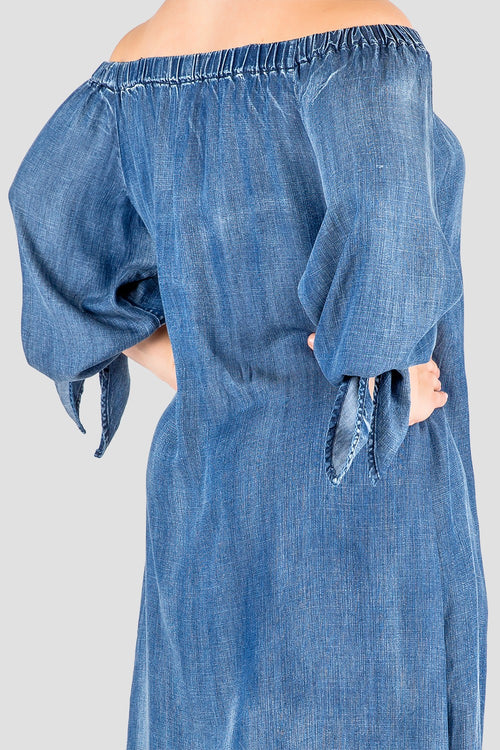Plus Size Tencel Denim Off-The-Shoulder Peasant Dress